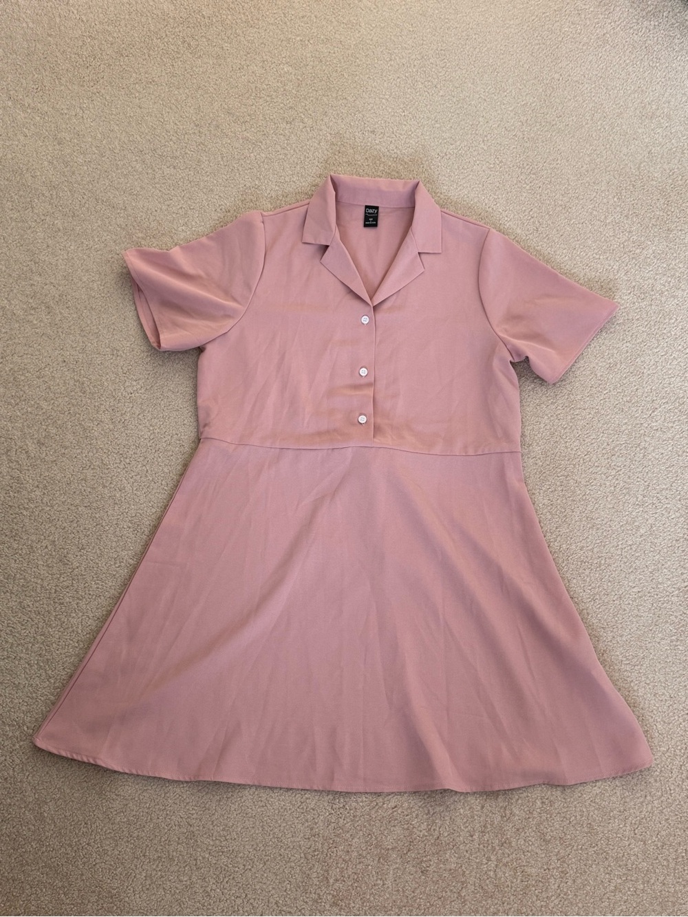 Short-Sleeve Notch-Collar Midi Dress in Dusty Pink